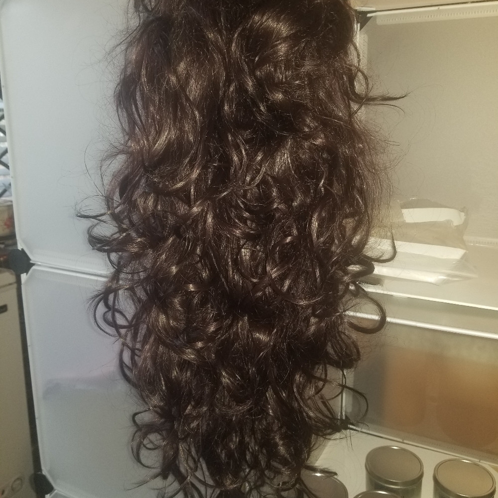 Long curly  Brunette wig with hair net cap included